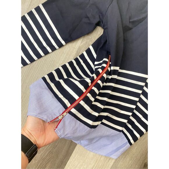 Elliott Lauren NWT Navy Blue Red Side Zipper Blouse, Size Small, MSRP $160 - Picture 3 of 12